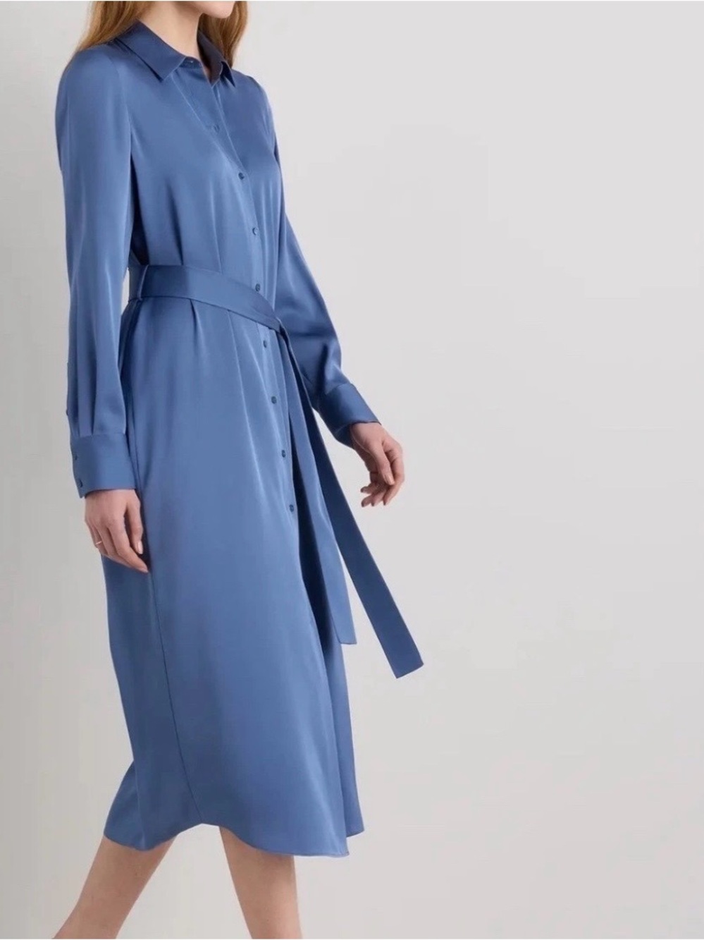 Quince Silk Maxi Shirt Dress Womens Size XL Moonstone Blue Belted Washable NWT! - Picture 5 of 12